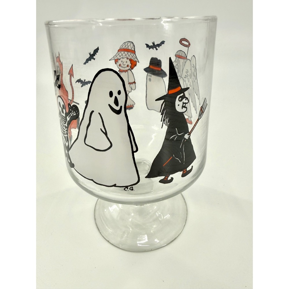Carlton Glass Vintage Halloween Stemmed Glass Candy Jar Clear 1980s Characters